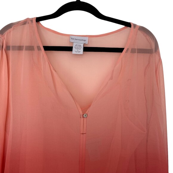 SOFT SURROUNDINGS Coral Pink Ombre V-Neck Long Sleeve Embellished Cuff X-Large - Picture 2 of 8